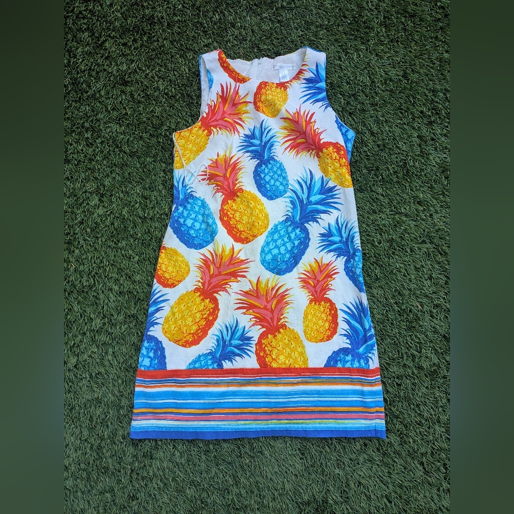 London Times Tropical Print Dress with Blue and Yellow